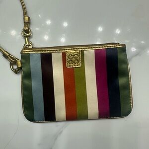 Coach Legacy Multicolor Striped Wristlet with Gold Accents